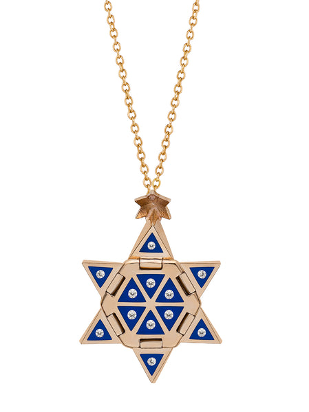 Yellow Gold Star of Creation with Blue Ceramic and Diamonds