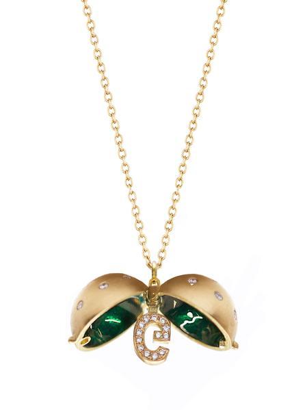 Letter Diamond Sphere with Emerald Green Enamel