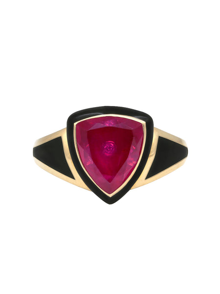 White Enamel with Ruby Shield Ring