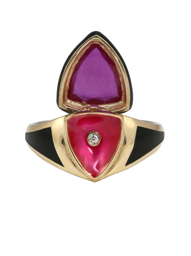 Black Enamel with Pink Sapphire Shield Ring