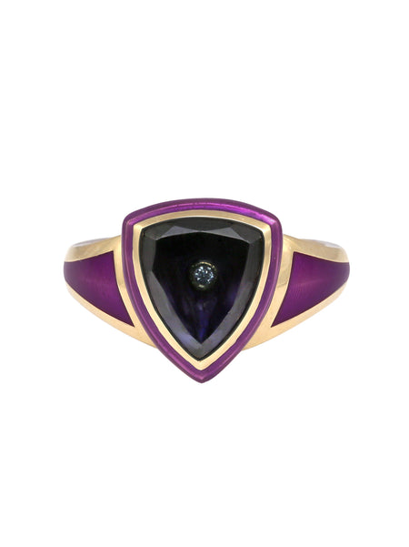 Hot Pink Enamel with Light Green Ombré Sapphire Shield Ring