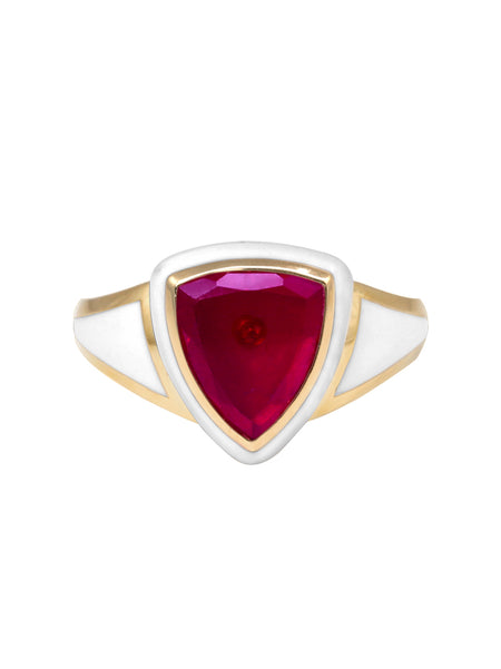 Hot Pink Enamel with Light Green Ombré Sapphire Shield Ring