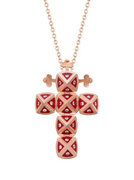 Yellow Gold Cross with Black Enamel and Diamonds