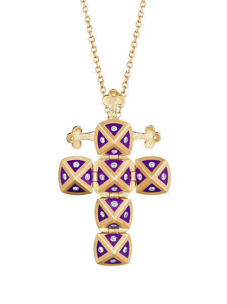 Yellow Gold Cross with Black Enamel and Diamonds