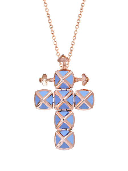 Yellow Gold Cross with Black Enamel and Diamonds