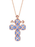 Rose Gold Cross with Light Blue Enamel