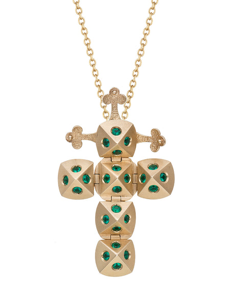 Yellow Gold Cross with Emeralds