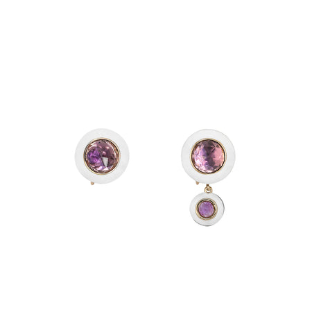 Rose Gold Hidden Gem Earrings with Fuchsia and Purple Enamel with Opals