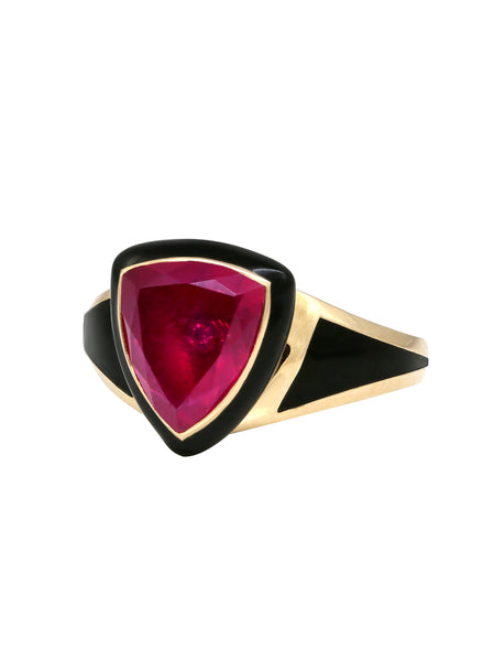 Black Enamel with Pink Sapphire Shield Ring