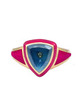 Hot Pink Enamel with Light Green Ombré Sapphire Shield Ring
