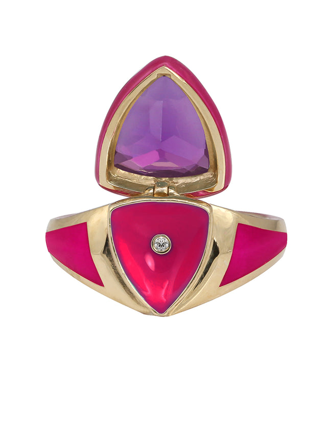 Hot Pink Enamel with Amethyst Shield Ring