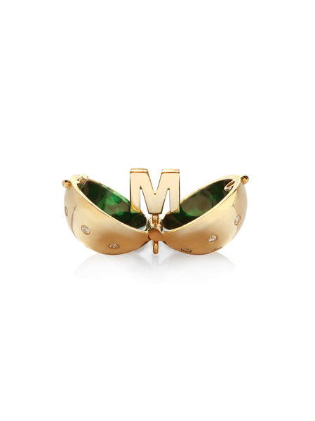 Letter M Diamond Sphere with Green Enamel