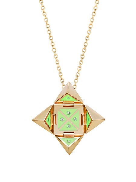 Yellow Gold Shield with Purple Enamel and Diamonds
