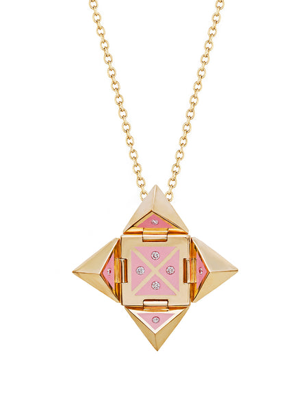 Yellow Gold Shield with Purple Enamel and Diamonds