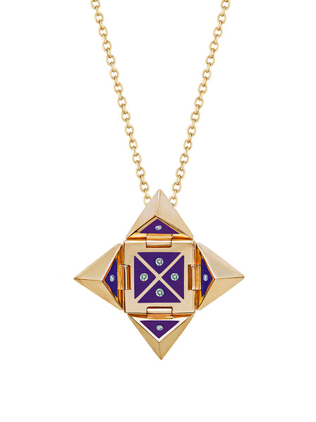 Yellow Gold Shield with Lime Green Enamel and Diamonds